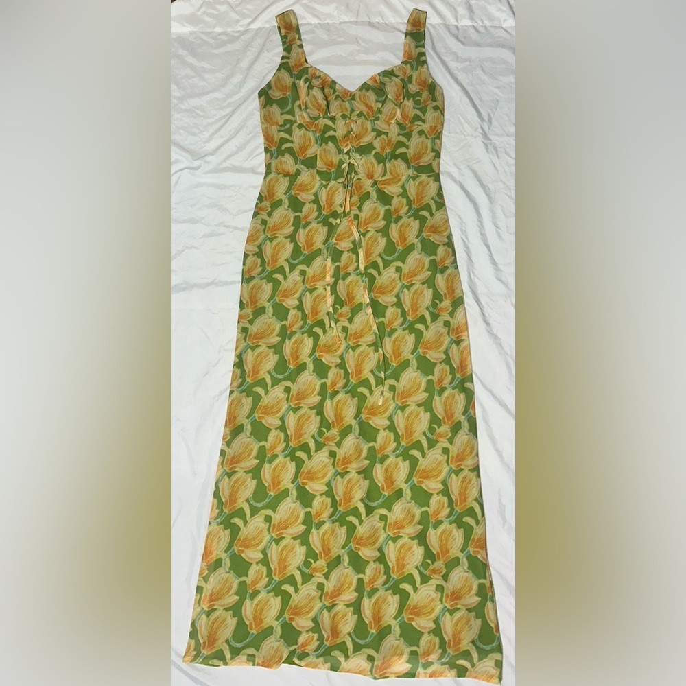 Elegant Floral Maxi Skirt in Green and Yellow